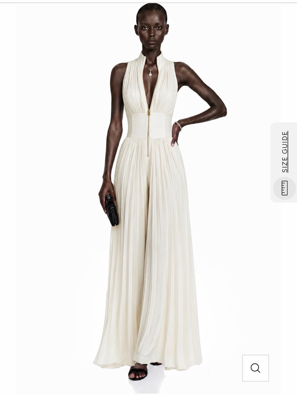 SHEIN Ivory Halter Pleated Wide-Leg Jumpsuit with Zipper Waist